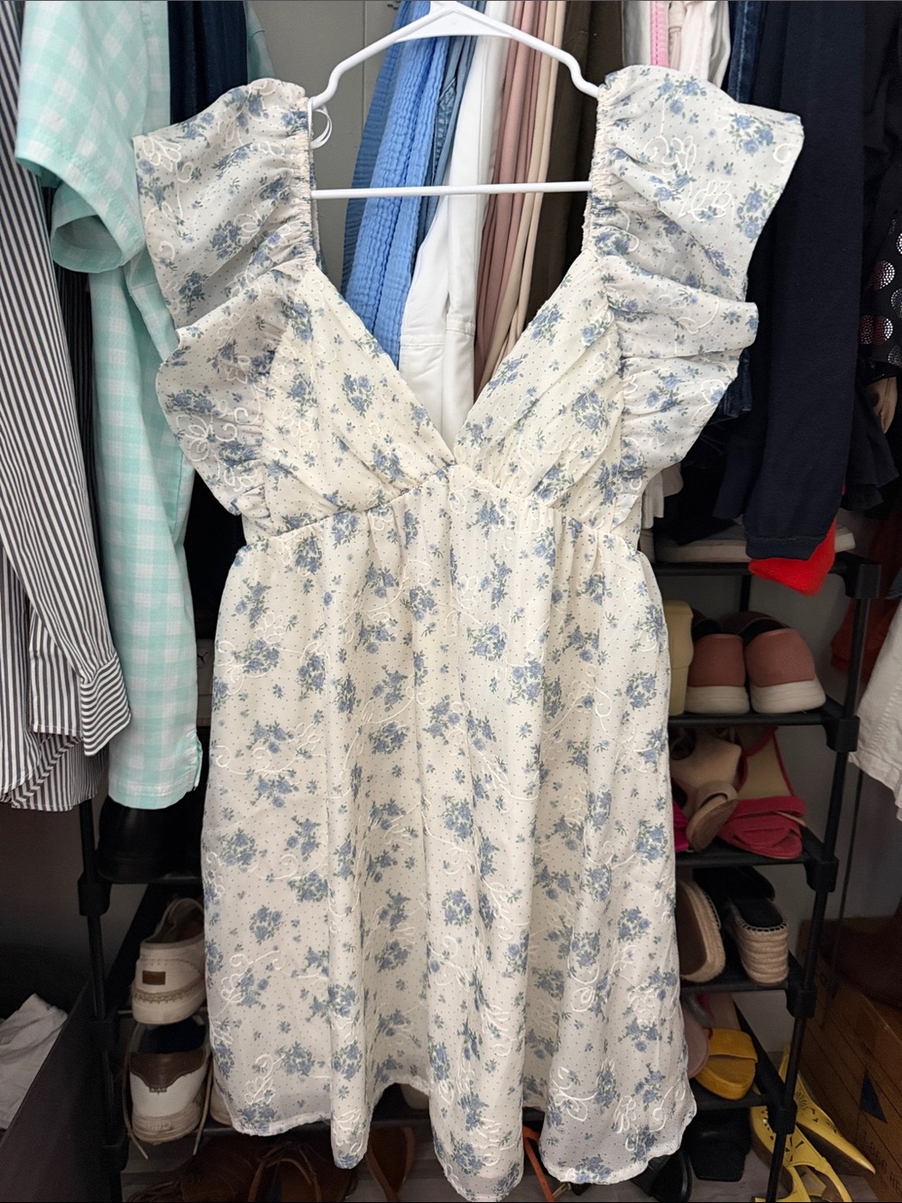 Jessica Simpson Cream Dress with Light Blue Floral Print